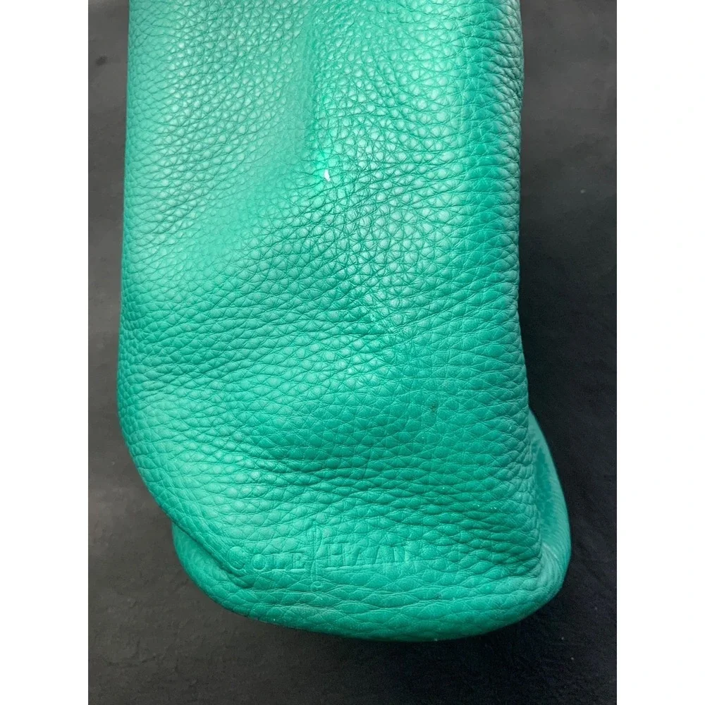 Cole Haan Green Pebbled Leather Hobo Shoulder Bag Emerald Handbag Brown Strap